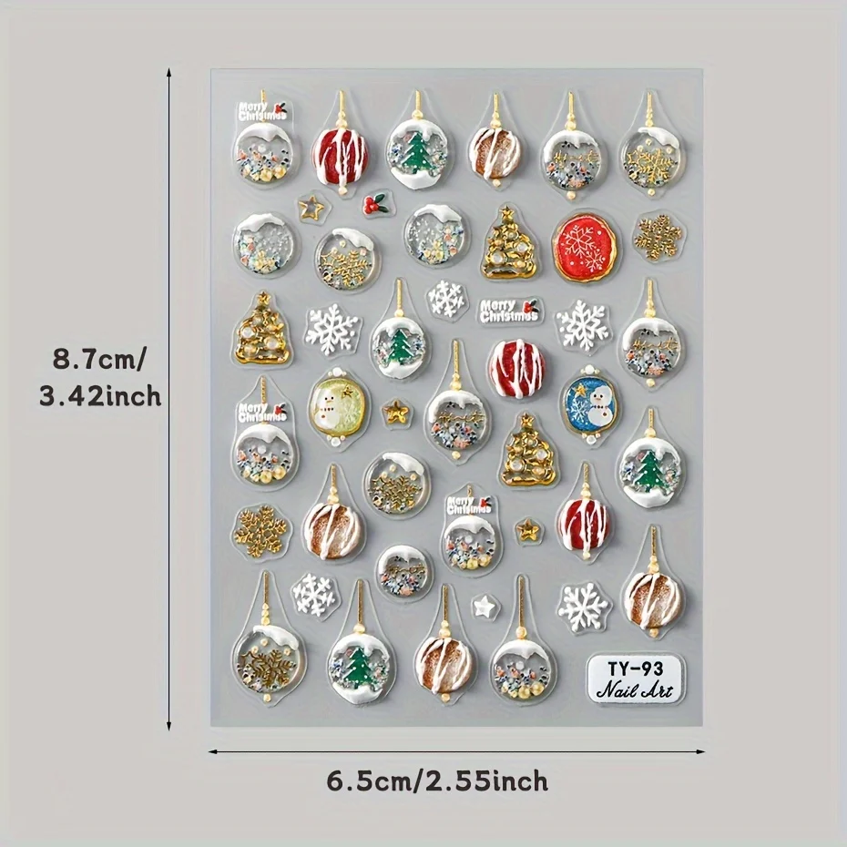 5D エンボスネイルステッカー クリスマスツリー 雪の結晶 クリスマスネイルアートデコレーション スライダー マニキュアデコレーション クリスマスネイル用品