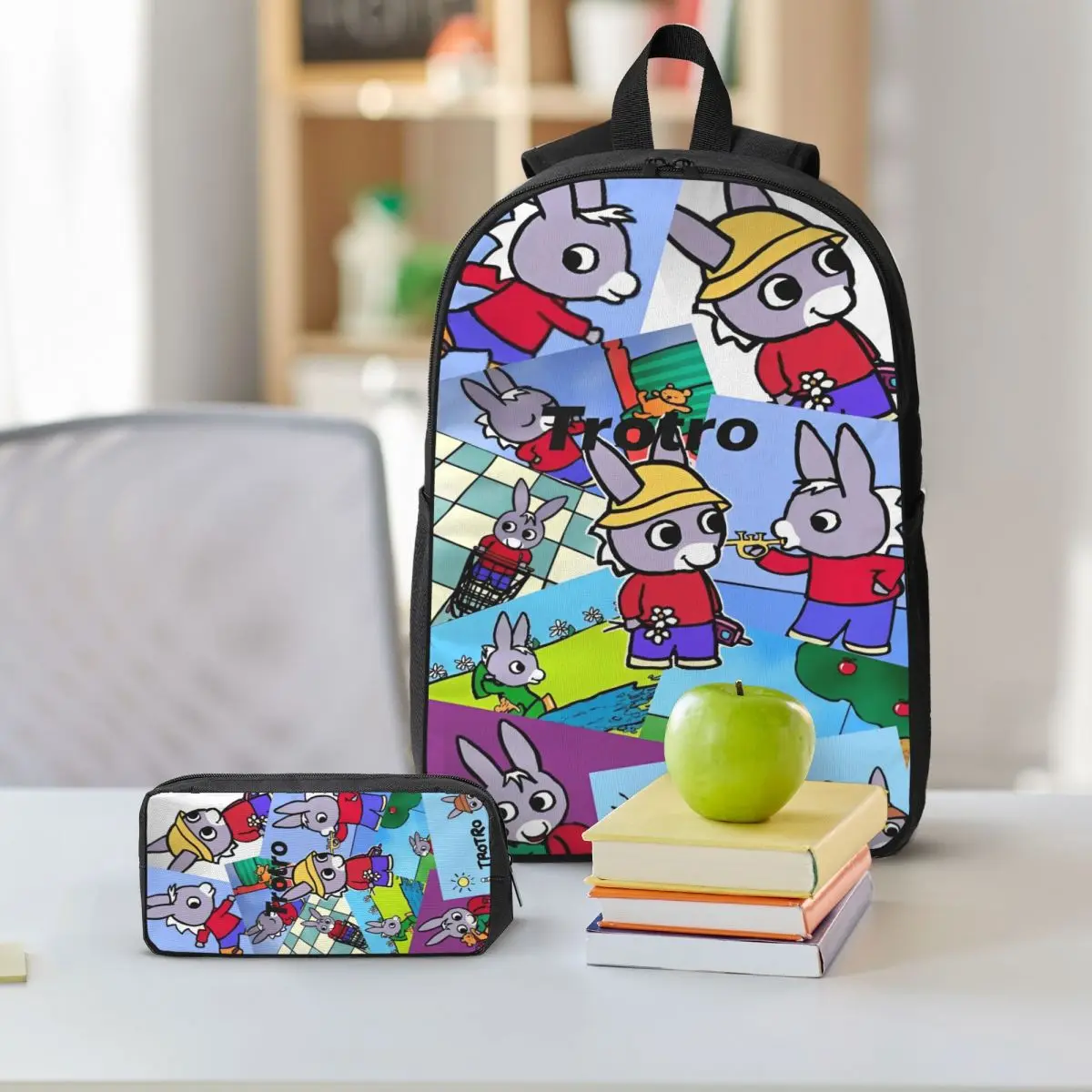 3Pcs Trotro Cartoon merch Backpack Set for Girls Boys Pencil Boxes Bookbag Sets with Lunch Box For School Students Knapsack