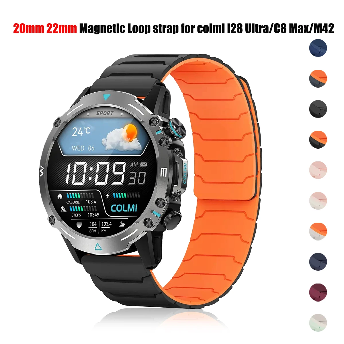 20mm 22mm Magnetic Watch Strap For COLMI I28 Ultra Silicone Band For COLMI M42/C8 Max/P68 P71 P73/V75 GPS Bracelets Accessories