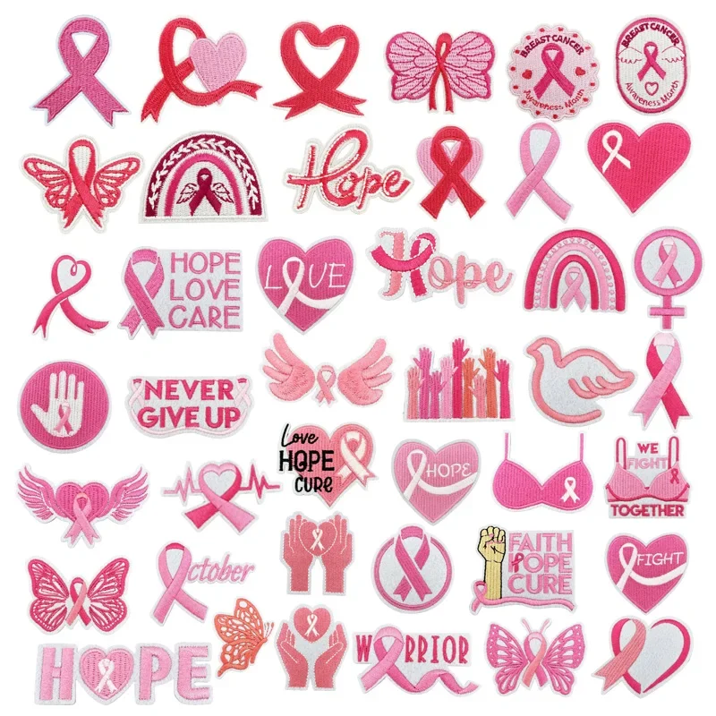 Iron Patch Pink Love Cloth Care for Women's Health Breast Prevention Charity Event Badge Sewn Iron on Patches for Clothes