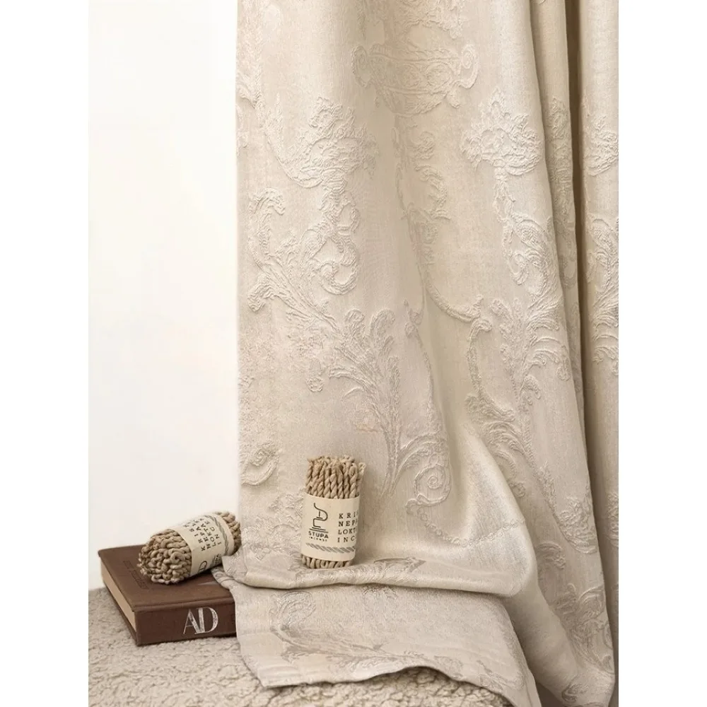 

Изысканная рельефная жаккардовая занавеска во французском стиле для гостиной, элегантная прозрачная светофильтрация оконных экранов, роскошные шторы