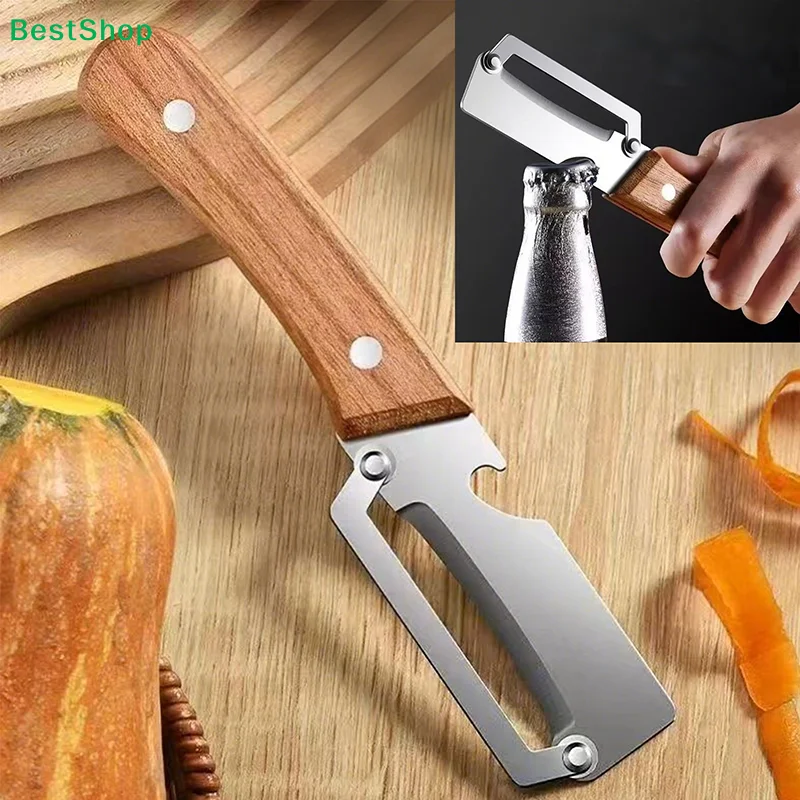 ✍2-in-1 Vegetable Peeler with Bottle Opener,Stainless Steel Fruit Slicer with Wooden Handle,Multi-Functional Kitchen Tool
