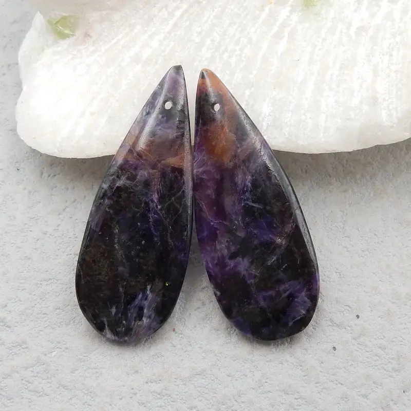 Natural Stone Charoite Water Drop Shape Front Drilled Earring Bead 37x15x5mm 9g Fashion Jewelry Women Earrings