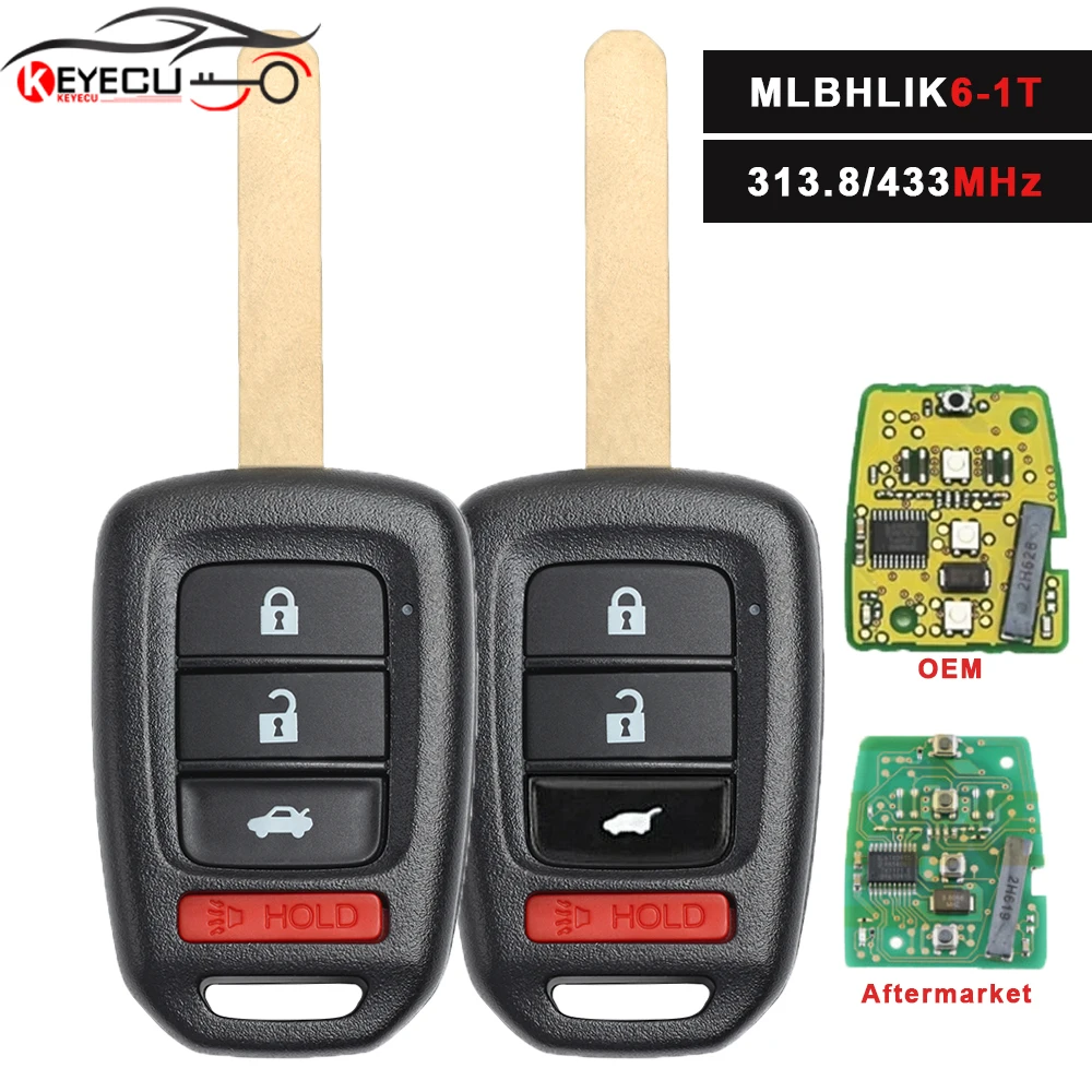 

KEYECU 2X Original Board MLBHLIK6-1T 313.8MHz 433MHz ID47 Remote Key Fob for 2013 2014 2015 2016 2017 Honda Accord Civic