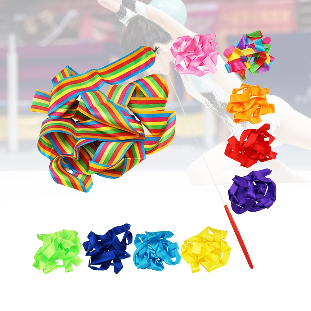 

10Pcs Gymnastics Ribbon 4m Silk Twirling Rod for Dance Gym Artistic Rhythmic Ballet Streamer Gymnastics Training Exercise