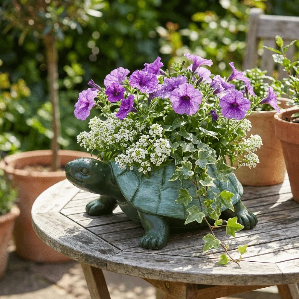 

Creative Resin Turtle Planter Statue Rustic Style Playful Design Flower Pot Decorative Natural Look Garden Decor Garden Decor