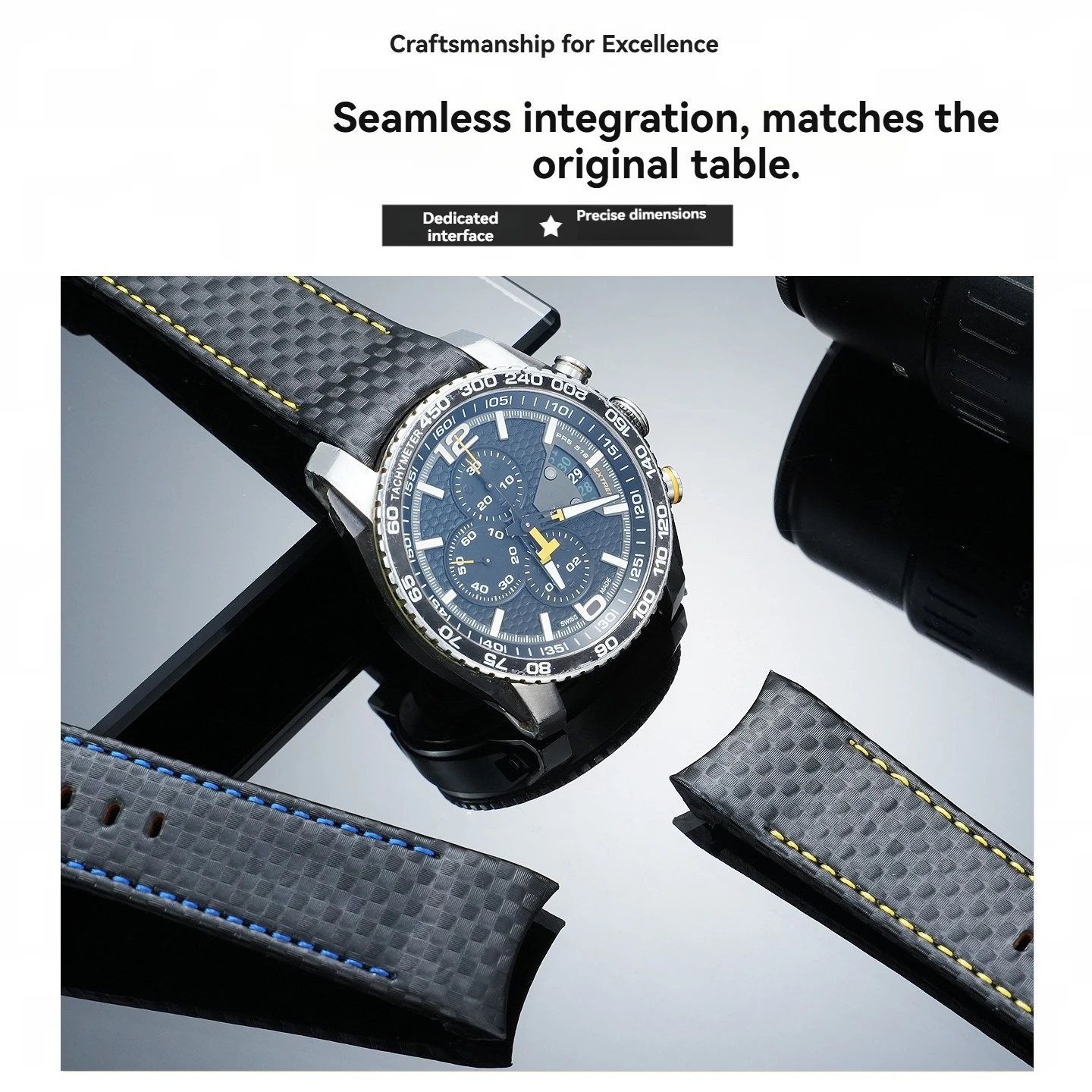 

Кожаный браслет с изогнутым узором из углеродного волокна 23 мм для Tissot 1853 T079, ремешок для часов с изогнутым концом T079 427A