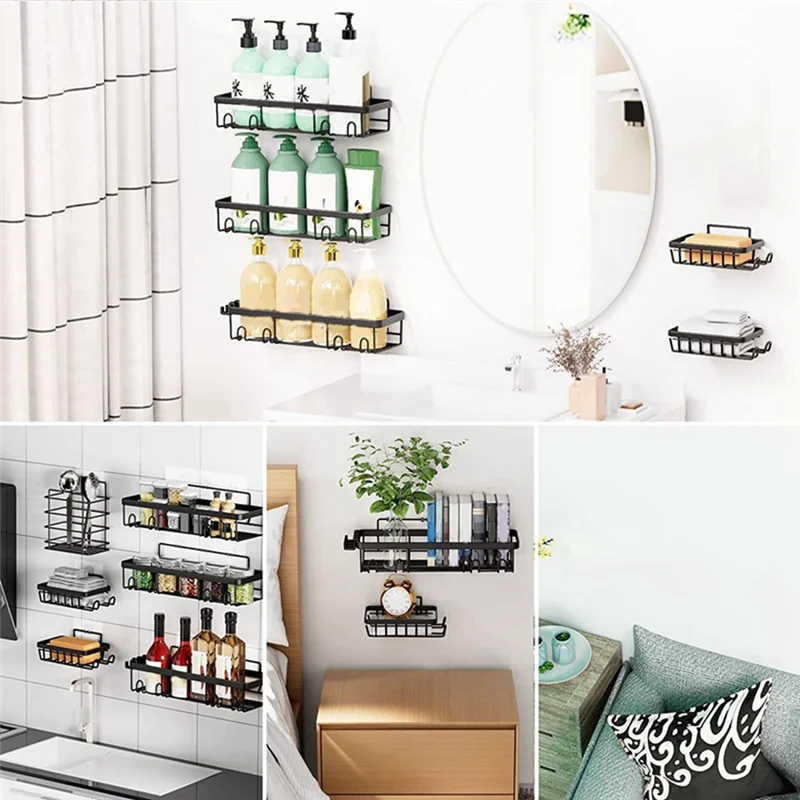 

A20F-3-Pack, нержавеющий органайзер для душа без сверления с крючками для экономии места, предметы первой необходимости для квартиры для ванной комнаты