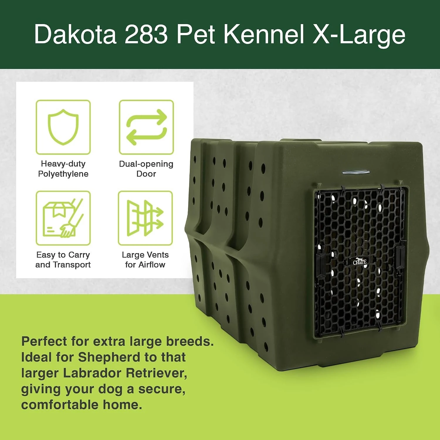 Dakota 283 Canine Rough and Tough Economy Dog Crate, Olive - XL, Customized