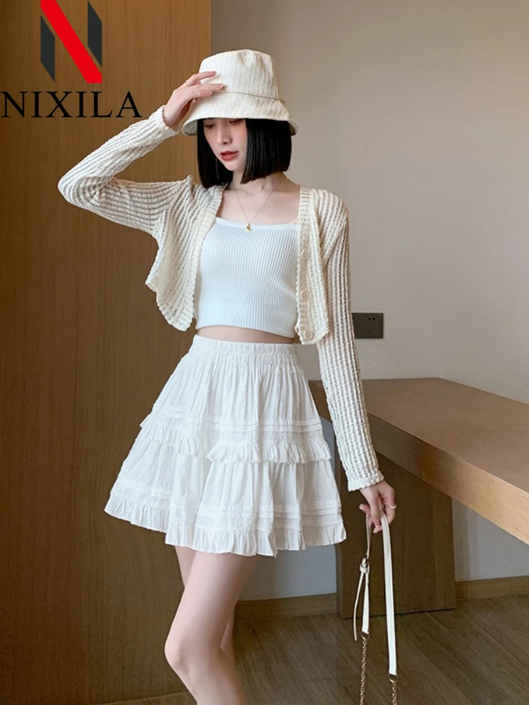

New Summer White Ballet Sle Lace Short Half Skirt Women's High Waist Slim A-Line Puffy Skirt Cake Skirt Korean Sle Thin Clothinj