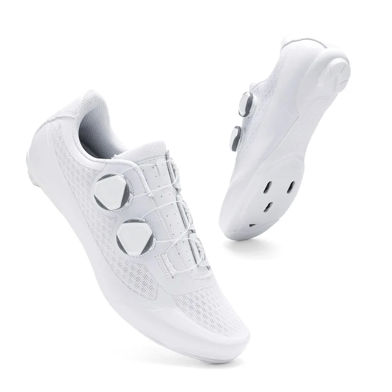 Speed Cycling Sneaker Heren Road Fietsschoenen Cleat Schoenen Spd Schoenen Fietsen Platte pedaalschoenen Heren Fiets Outdoor Schoeisel Wit