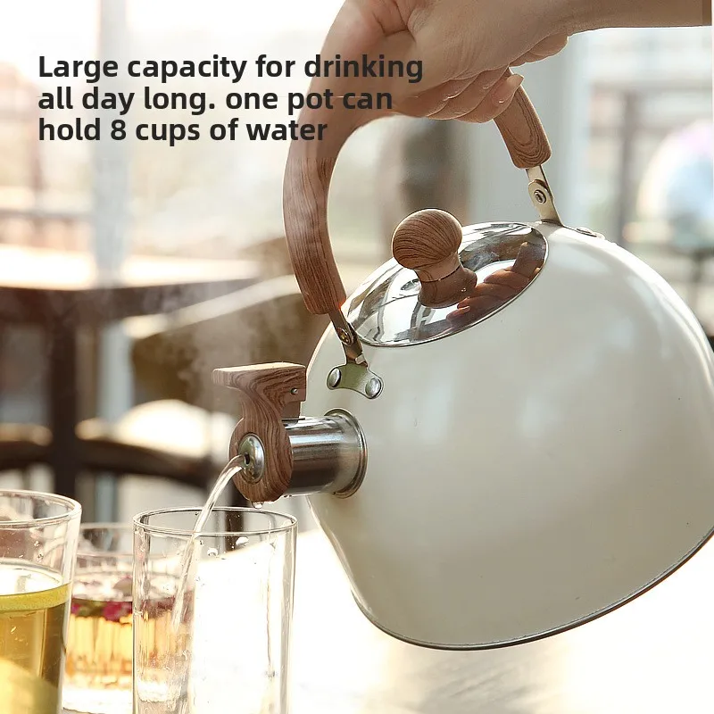 YFY stainless steel flat-bottomed pot Mingyin 2.5L wood grain handle hemisphere suitable for kettle
