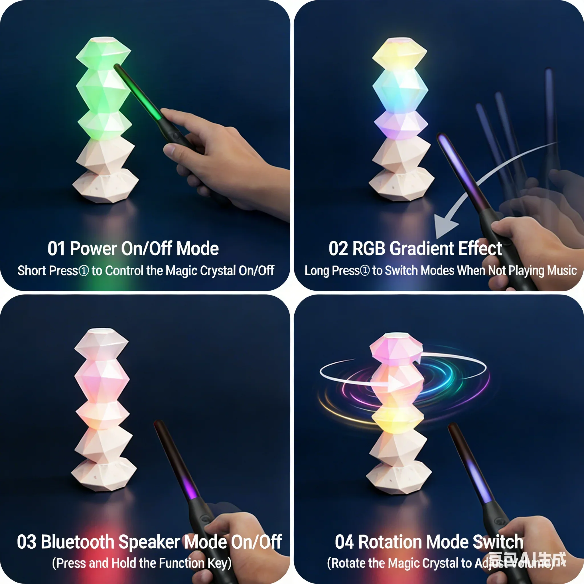 

Creativity Bedroom Study Decor for Bluetooth Speaker Table Lamp Voice Control Magic Wand Control Rotating Ambient Night Light