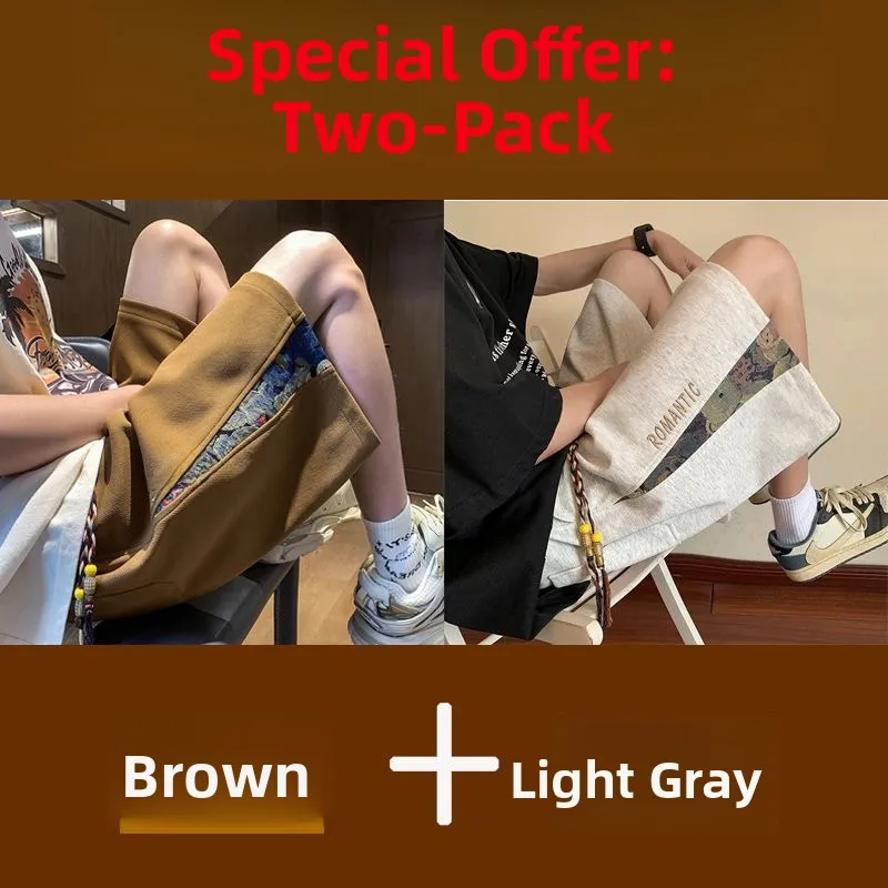 

Модные универсальные мужские спортивные брюки с нашивками в стиле пэчворк, летние, молодежные, свободного кроя, больших размеров, повседневные, прямые, дышащие