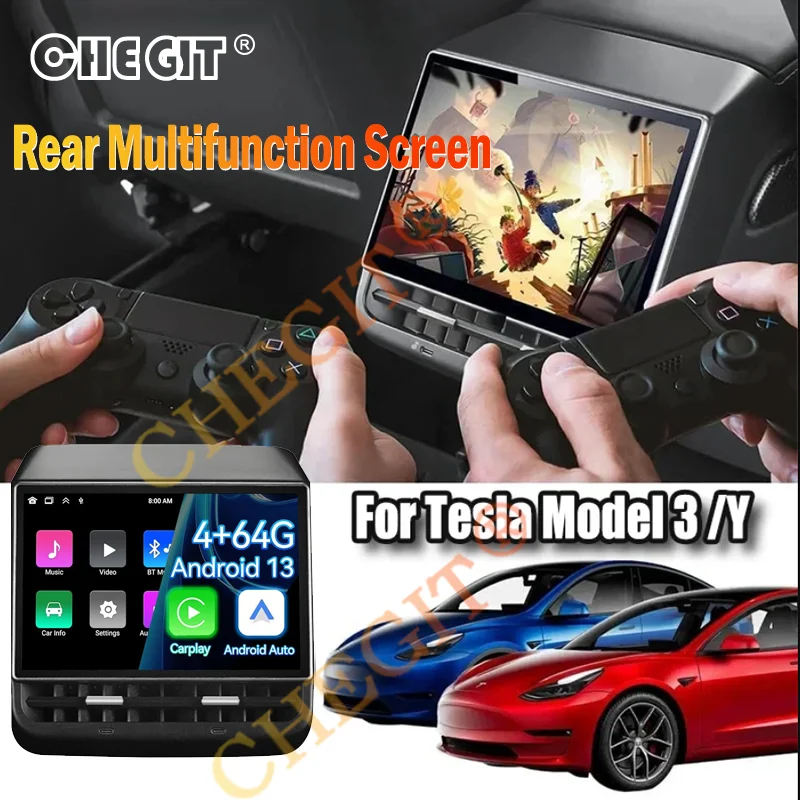 

Newest 8.66" Rear Display for Tesla Model Y 3 WIFI Entertainment Screen 64G Wireles Carplay Andriod Auto Air Conditioner Control