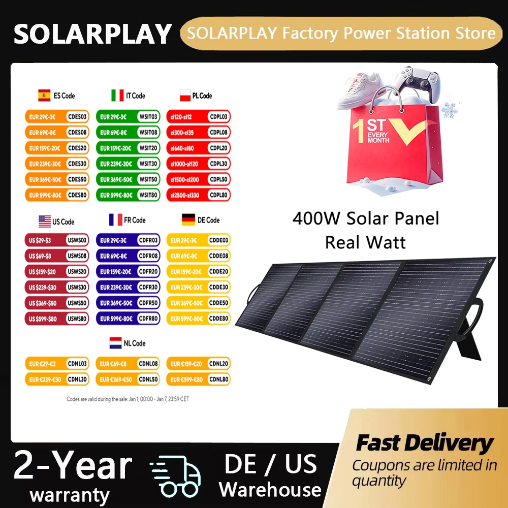 SOLARPLAY  400W Foldable Solar Panel High-Efficiency Solar Module Solar Charger with Solar Output for RV Off-Grid Boat Home Camp