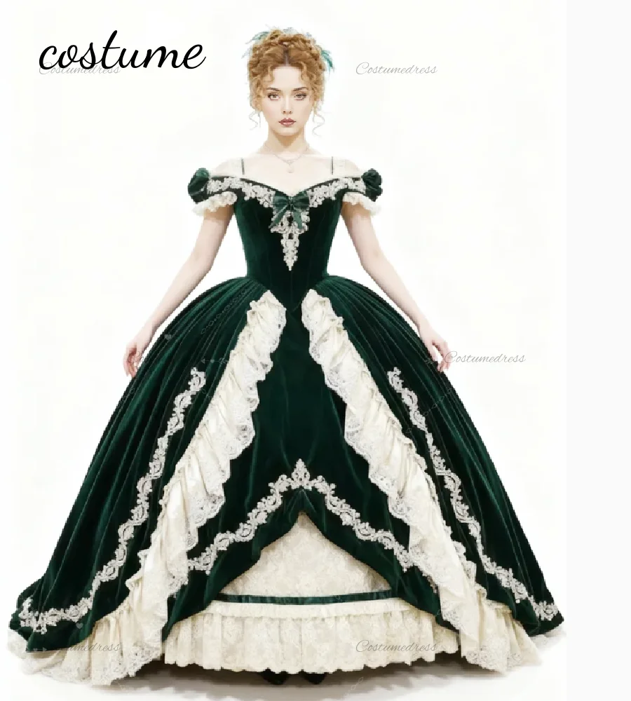 

Gorgoeus Green Ball Gown Victorian Evening Dress 2026 Off Shoulder Velvet Medieval Prom Gowns Costume Lace Aesthetic Tudor Dress