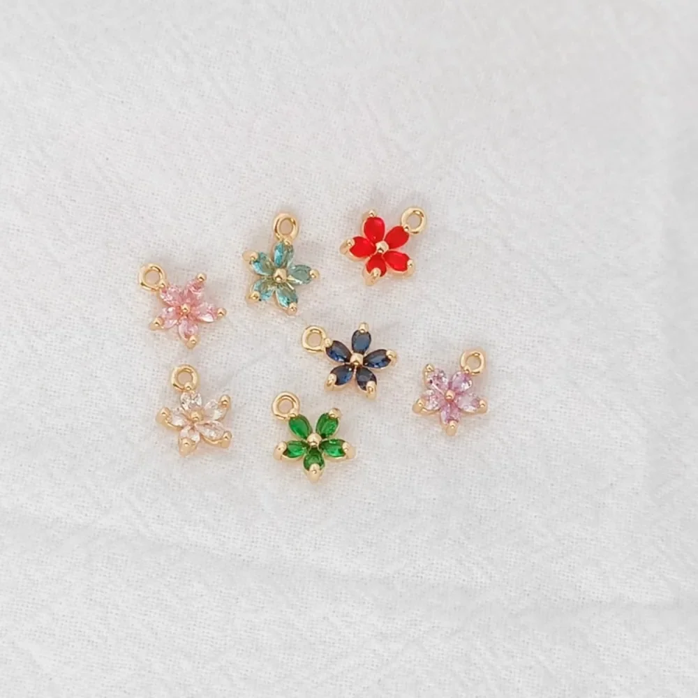 قلادة على شكل زهرة من الزركونيوم بخمس أوراق مطلية بالذهب عيار 14 قيراط، قلادة على شكل زهرة صغيرة يمكنك صنعها بنفسك، مادة إكسسوارات السوار #3