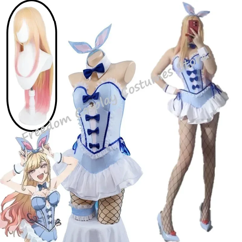 LQMy Dress-Up Darling Kitagawa Marin Косплей Синий сексуальный Bunny Girl Marin Kitagawa Парик Bunny Ear Косплей Костюм Con Outfit