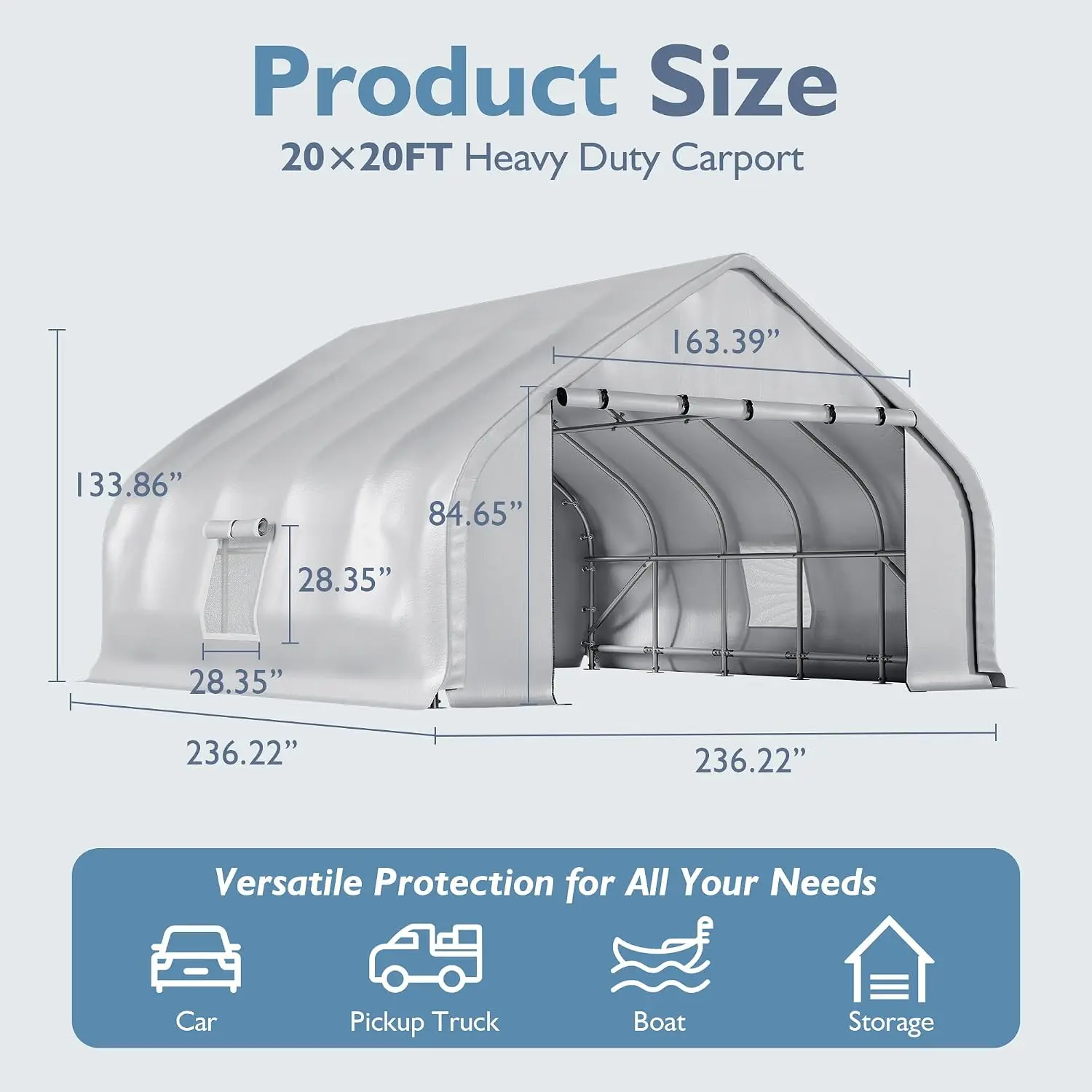 Heavy Duty Curved Carport, Portable 2 Car Tent Garage | With Reinforced Galvanized Steel Frame, Enclosed Car, Custom