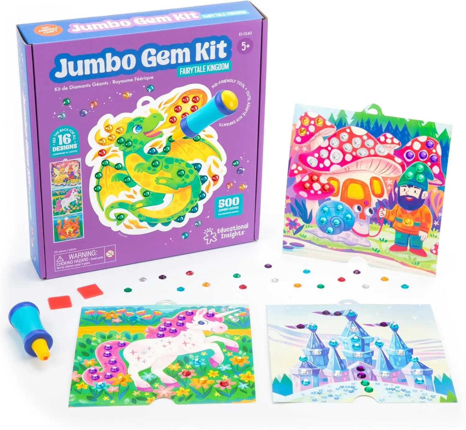 

Набор для творчества Jumbo Gem Craft Kit для детей: простое в использовании алмазное мозаичное искусство, материалы для творчества и рукоделия, для детей от 5 лет.