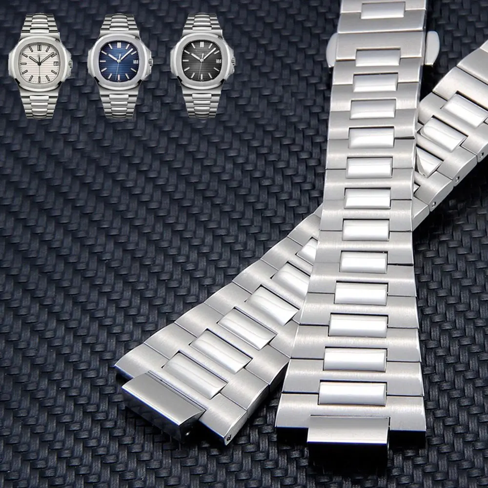 For Patek Philippe Nautilus Hand Watch Band Steel 5711 5726 Precision Steel Male Watch Chain With Raised Mouth 25-13mm Straps