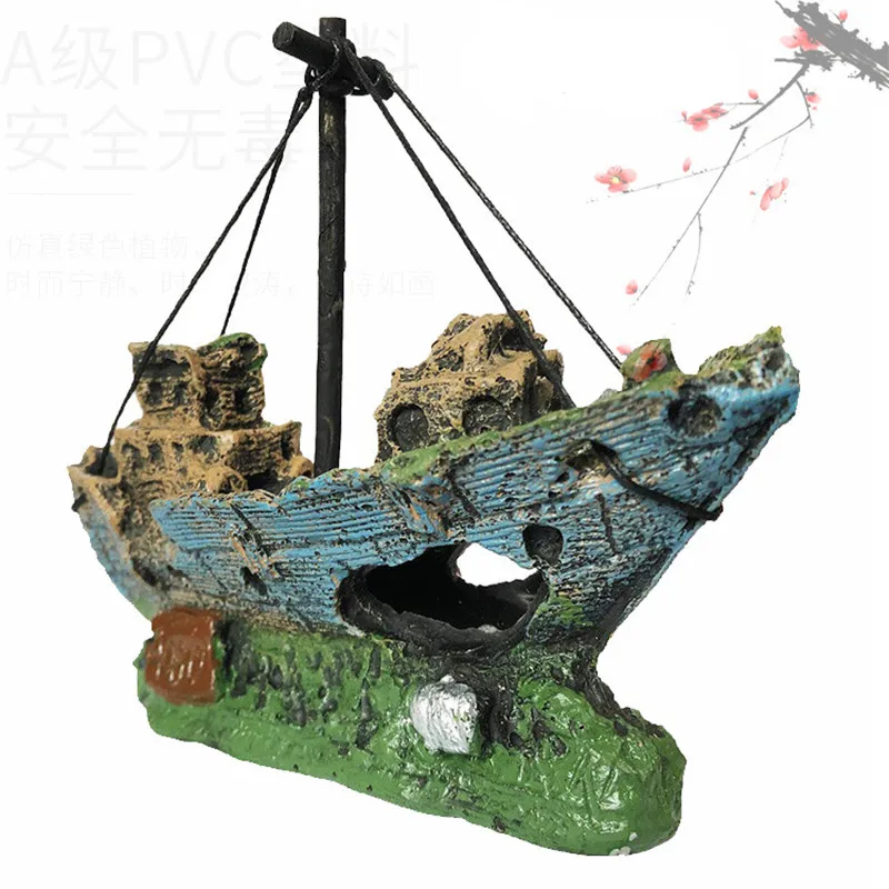 Aquarium Fish Tank Decorations Landscape Pirate Ship Wreck Ship Vintage Resin Design Boat Aquarium Accessories Home Decorations