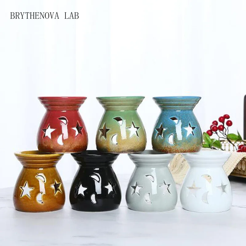Kiln Transformation Porcelain Hollow Star Moon Aroma Burner Essential Lamp Oil Candle Holder Fragrance Product for Indoor Supply