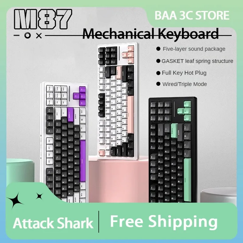 

Attack Shark M87 Mechanical Keyboard Tri Mode Wireless Bluetooth Custom RGB Hot Swap Gasket Game Office Keyboard PC Accessories