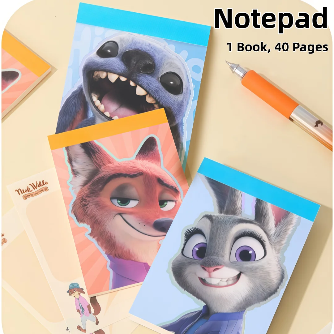 Disney A7 Cartoon Notepad Zootopia Judy Nick Stitch Non-Sticky Note Pad 40 Pages Simple Tearable Note Paper Student Portable Notebook Stationery