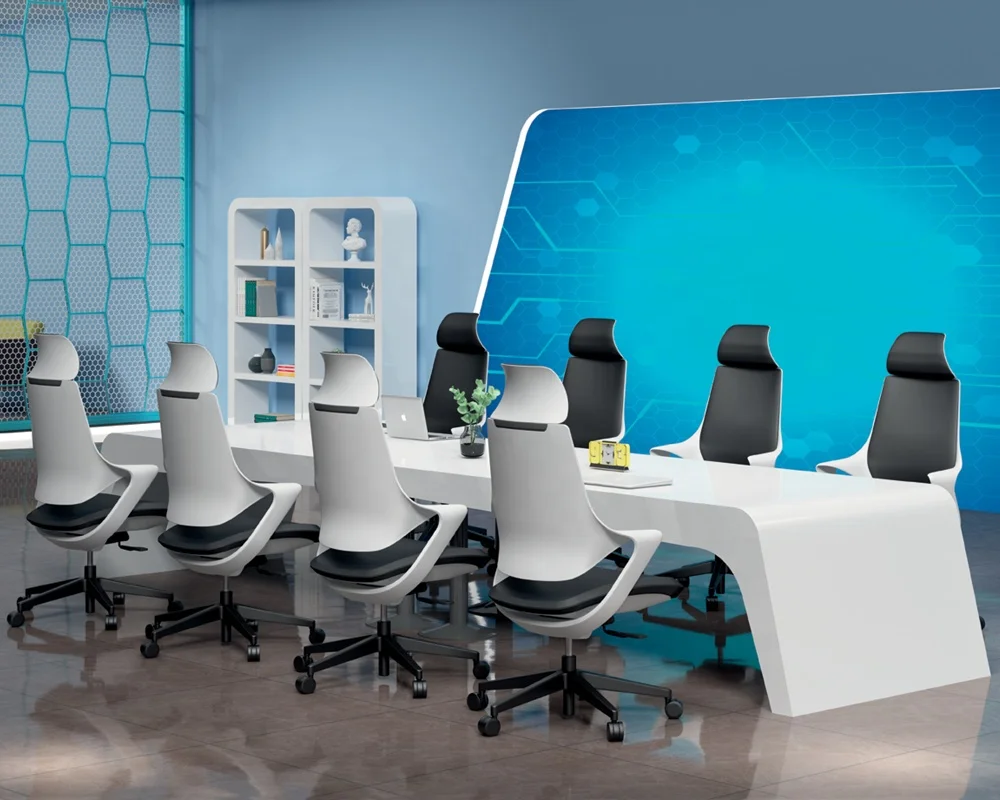 Meeting Room Customized White Style 12 Person Conference Table Luxury Glossy Unique Large Modern Brown Office