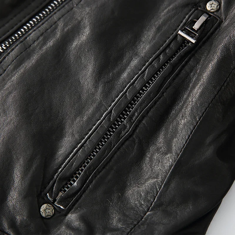 Kurtka damska Tajiyane ze skóry owczej, skórzana kurtka motocyklowa, krótkie płaszcze, koreańskie czarne dopasowane kurtki, Chaquetas Zm601