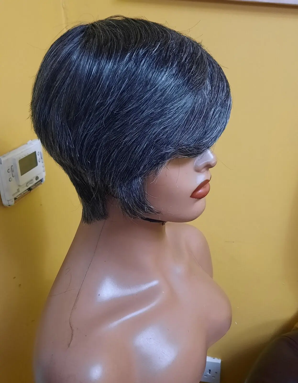 

100% Brazilian Pixie Cut Wig Black and grey mix