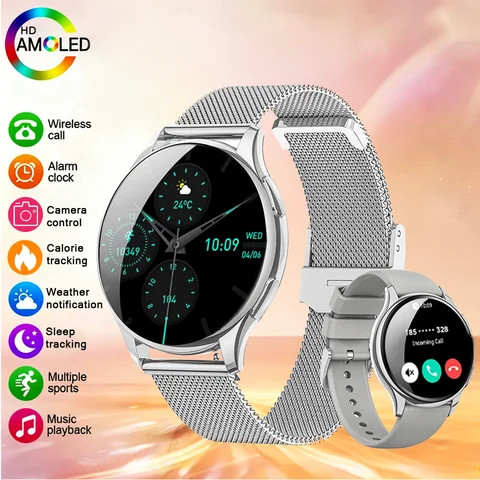 Reloj inteligente para mujer con monitor de ritmo cardíaco durante el sueño 24 horas, rastreador de ejercicios SpO2 y rastreador de ciclos menstruales, Compatible con Android iOS