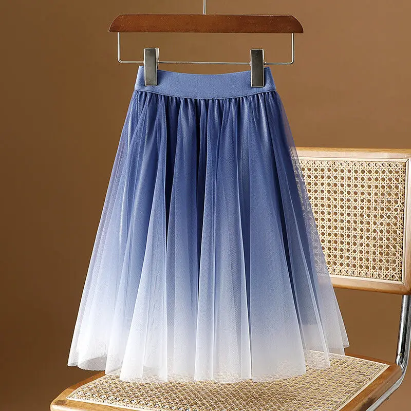 2024 Elegant Fashion Harajuku Slim Fit Female Clothes Loose Casual Sweat All Match A-line Skirt High Waist Gradient Short Skirt