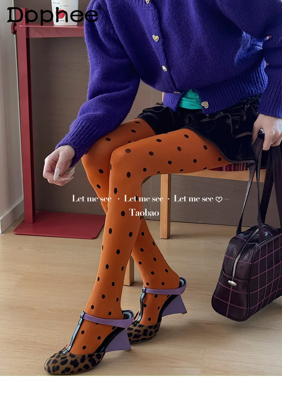 

Оригинальные модные винтажные колготки в японском стиле в горошек, милые и стильные, для девочек, трендовые колготки в горошек.