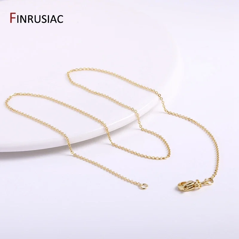 High Quality Chains 18K Gold Plated Brass Metal 45cm Chains Necklace 1.2mm/1.6mm Necklace Chains For Jewelry Making Findings