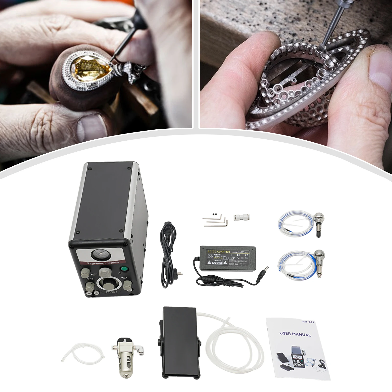 Pneumatische Graviermaschine 8000 U/min, Doppelkopf-Graviermaschine mit pneumatischem Antrieb, Schmuckwerkzeuge für den privaten/gewerblichen Gebrauch – Detail 6