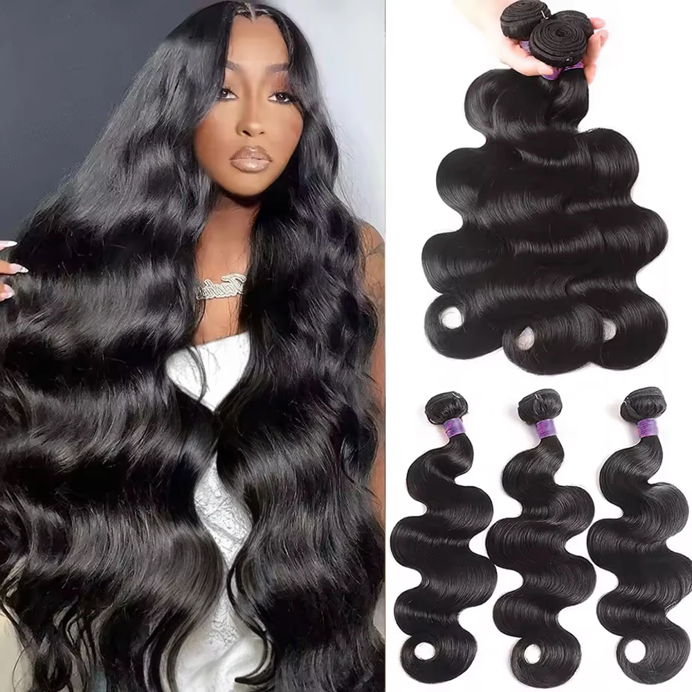 Body Wave Bundles Human Hair Brazilian Hair Weave Bundles 1/3/4 PCS 100% Human Hair Extensions Natural Black Colored For Women