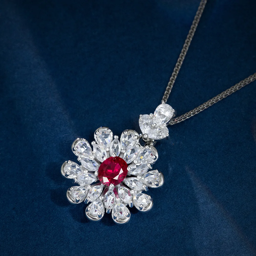 2023 New 925 Silver Egg 6 * 7 Red Corundum 0.8 Carat Elegant and Exquisite Pendant Versatile Necklace 60cm