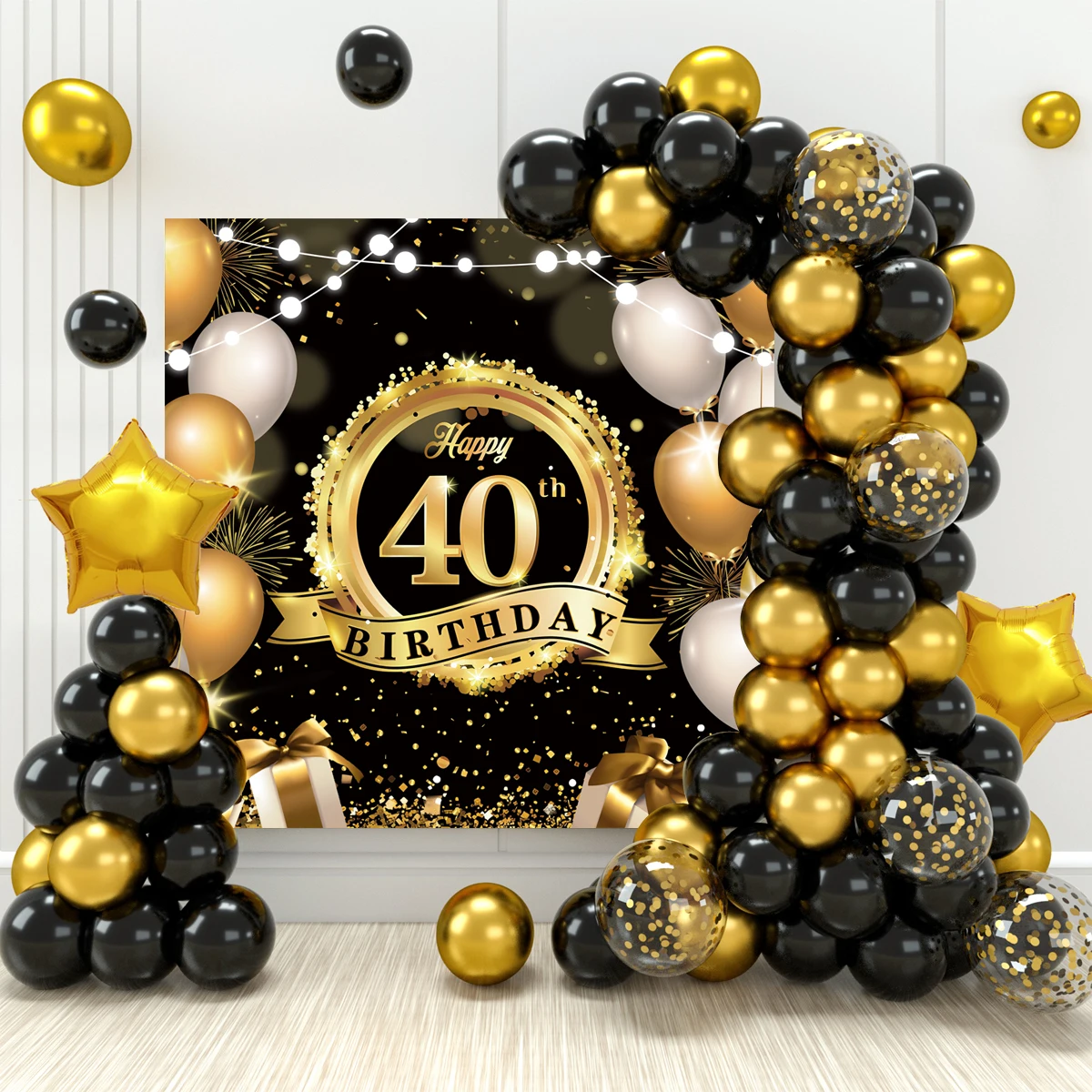 

40th Birthday Backdrop Balloon DisposableTableware Door Curtain Banner Happy 40 Birthday Party Decoration 40 Years Anniversary