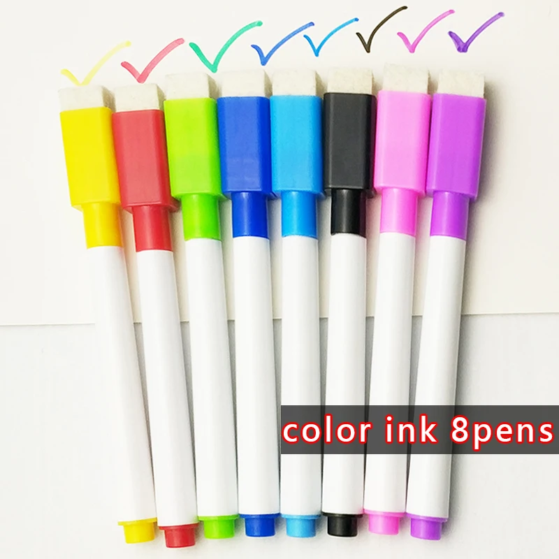 8 Pcs/lot Colorful School Classroom Supplies Whiteboard Pens Dry White Board Marker Built In Eraser Student Children Drawing Pen