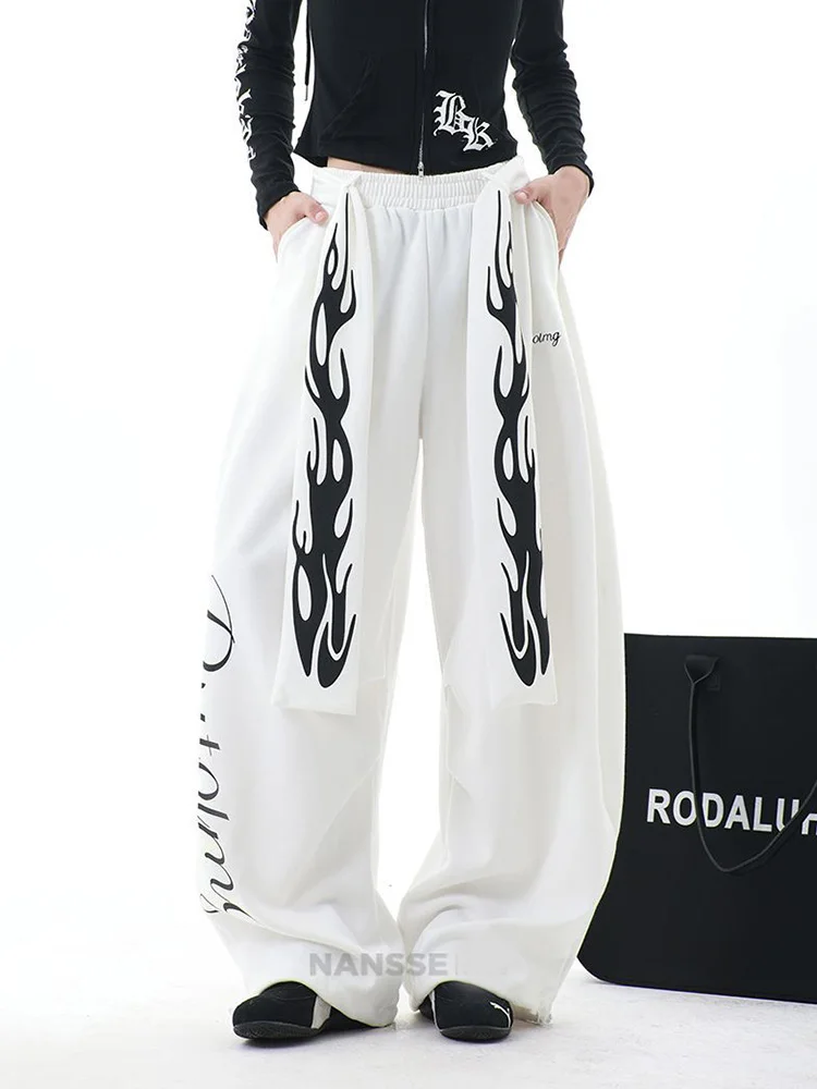 

Streetwear Belt Y2K Sweatpants Women Vintage Harajuku Letter High Waist Loose Pant Vintage Bf Spring Pockets American Trousers