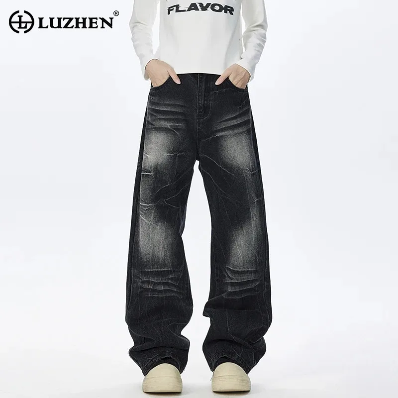 

LUZHEN Vintage Pleated Washed Loose Straight Tube Jeans Men's 2025 New Original High Quality Wornout Gradient Denim Pants JY3426