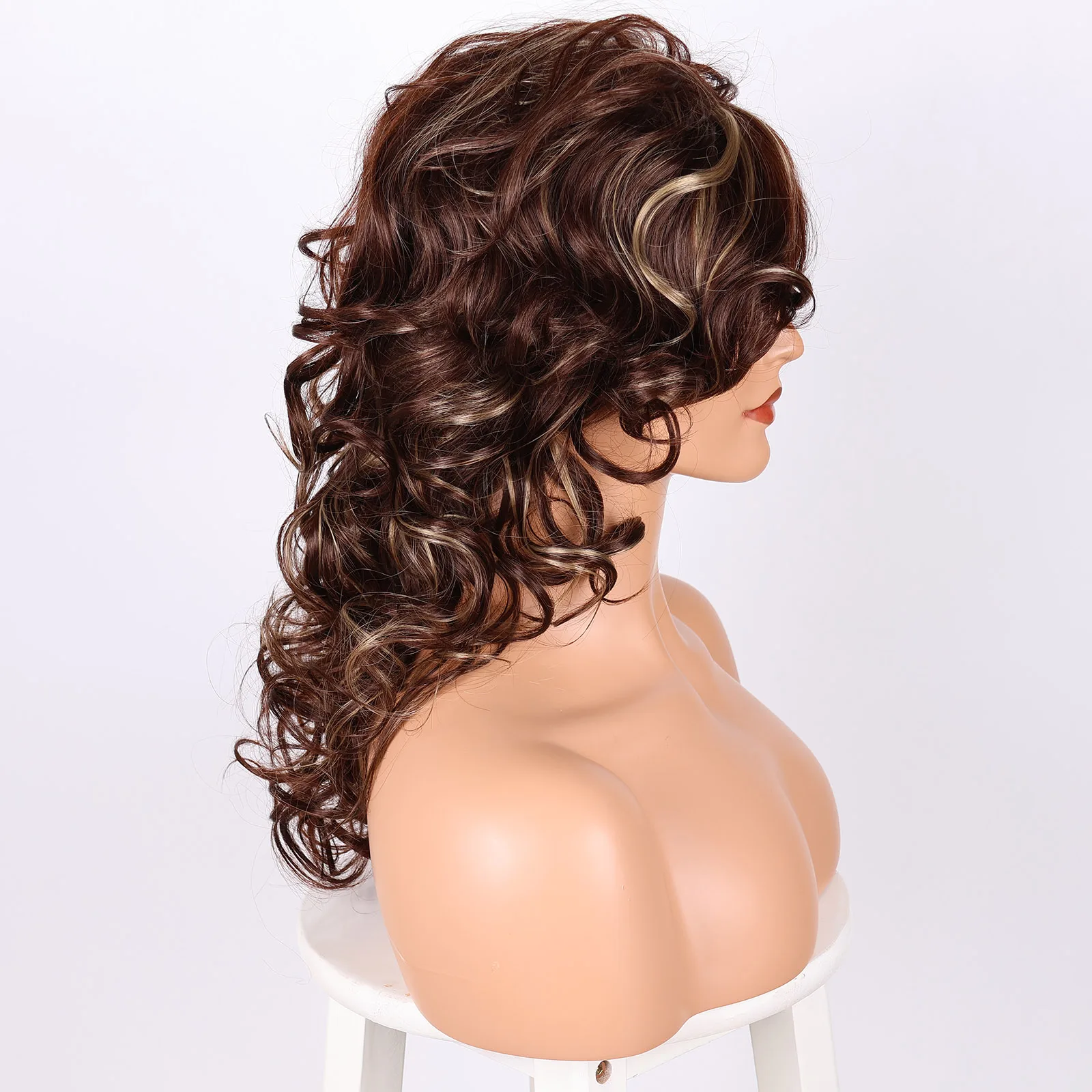 BCHR Long Brown Curly Wig Cosplay Anime Synthetic Water Wave Wigs with Bang for Women Hair