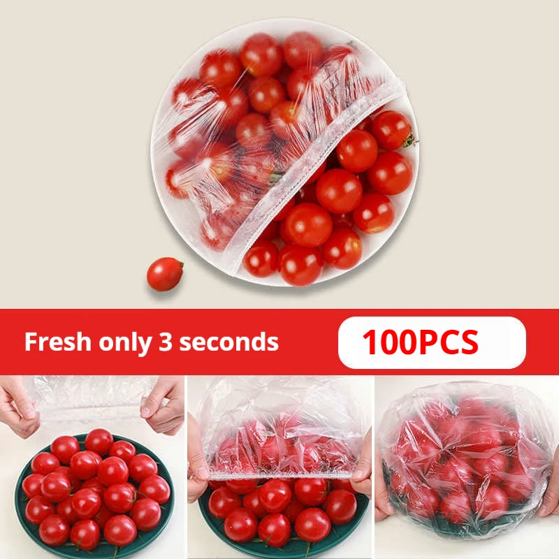 500Pcs Food Grade Fruit Fresh-keeping Plastic Bag Disposable Food Cover Preservation Storage Food Bowl Protective Covers
