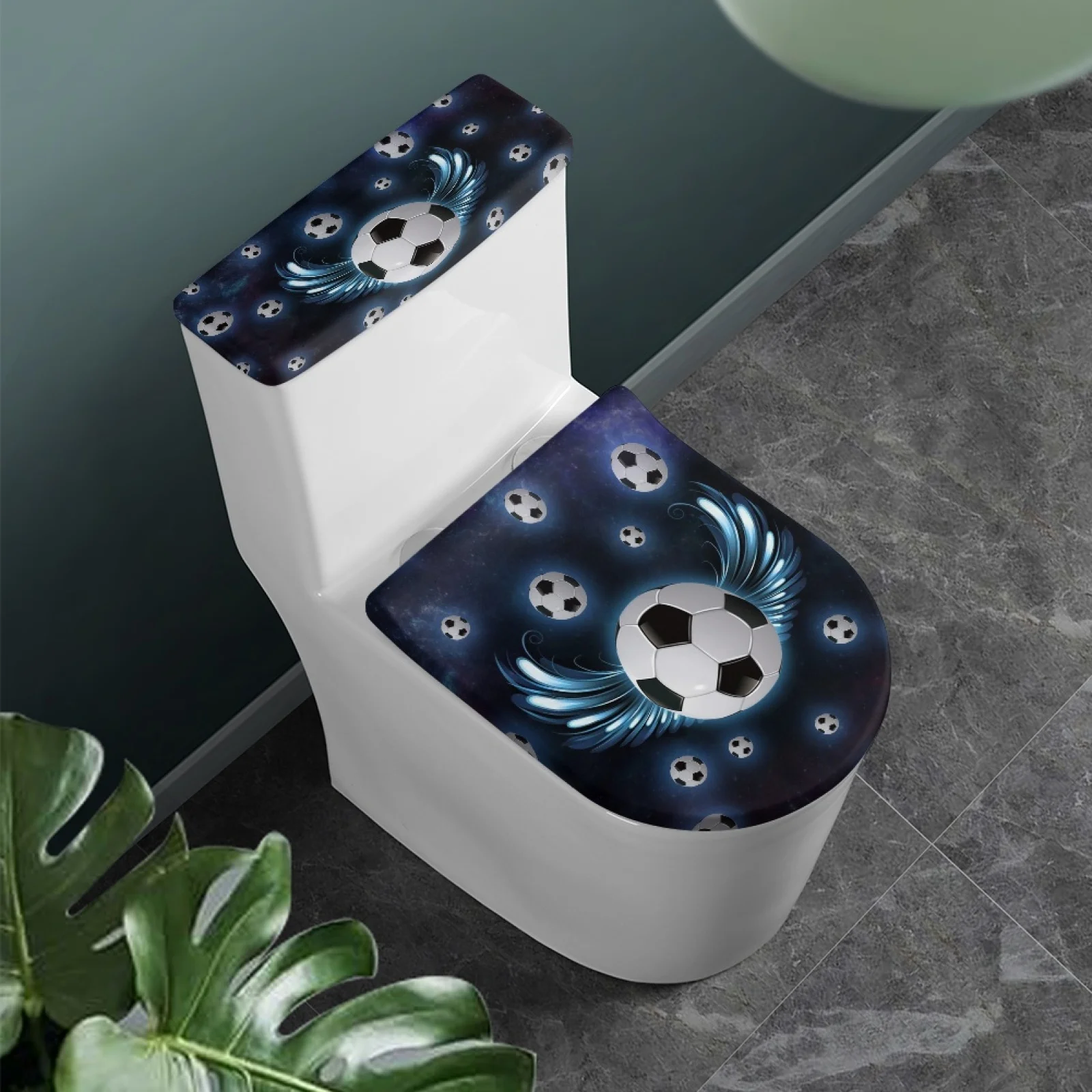 Soccer Football Toilet Lid Cover Machine Washable Seat Cover Anti-slip Bathroom Toilet Lid and Tank Lid Dust Cover Home Decor