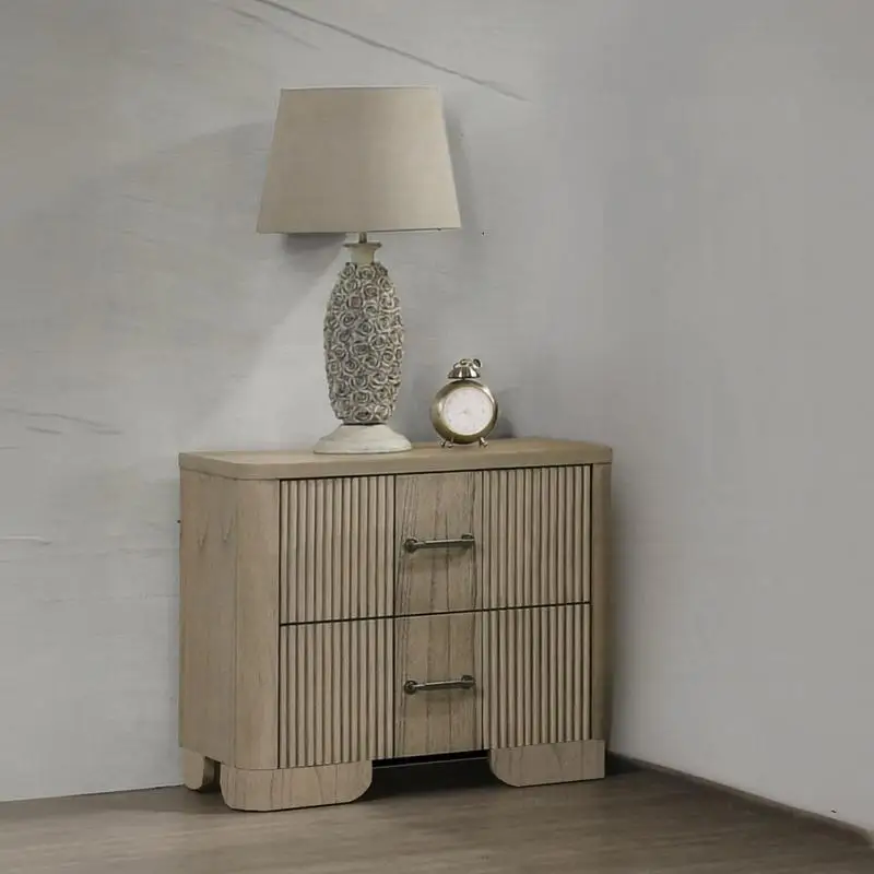 Transitional Nightstand with 2 Storage Drawers, Reeded Front, Antique Oak Finish, Wooden Rustic Bedroom Furniture