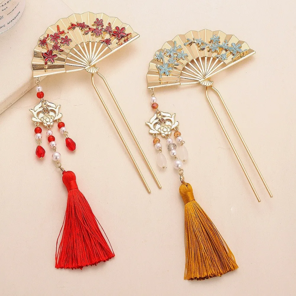 Alloy Pearl Fringe Hairpin Retro Pearl Fan Shape Bride Tiara Neo-chinese Style Tassel U Shape Hair Frok Hanfu Hair Accessories