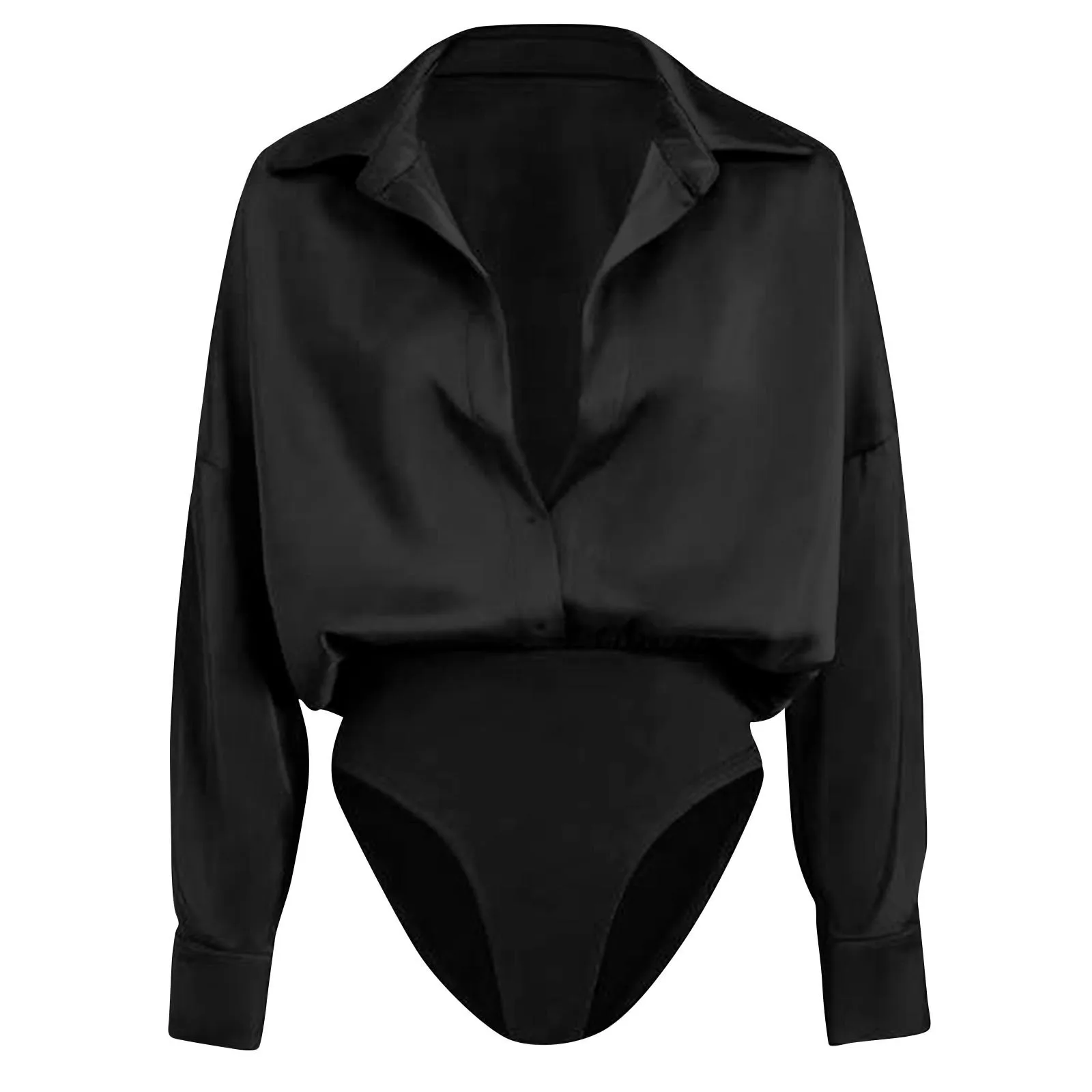 Damen Satin-Hemdbluse mit Oversized-Reverskragen, Knopfleiste, Langen Ärmeln, Seidiger Bluse-Body, Elegantes Büro-Outfit, Jumpsuit-Oberteil – Detail 4